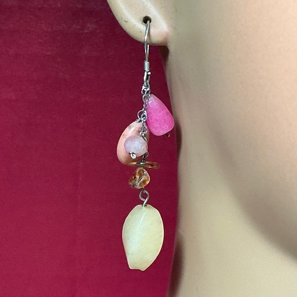 Sterling Silver Dangle Earrings with Multi gemstones. 2 inches long - Picture 2 of 5